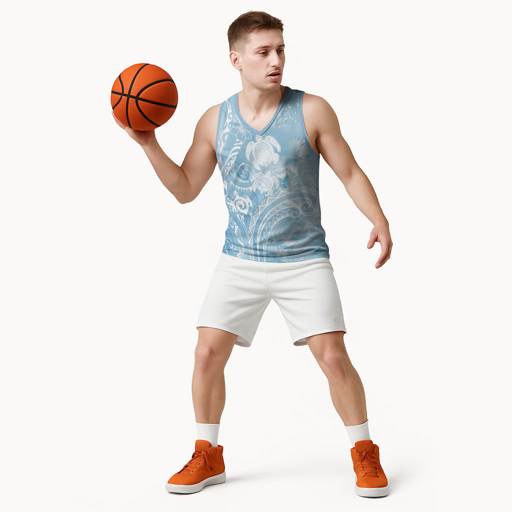 Aloha Hawaii Turtles Floral Basketball Jersey Aqua Marbles Glaze LT7 - Polynesian Pride