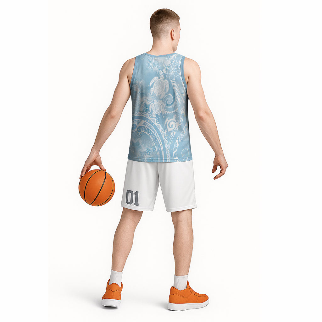 Aloha Hawaii Turtles Floral Basketball Jersey Aqua Marbles Glaze LT7 - Polynesian Pride