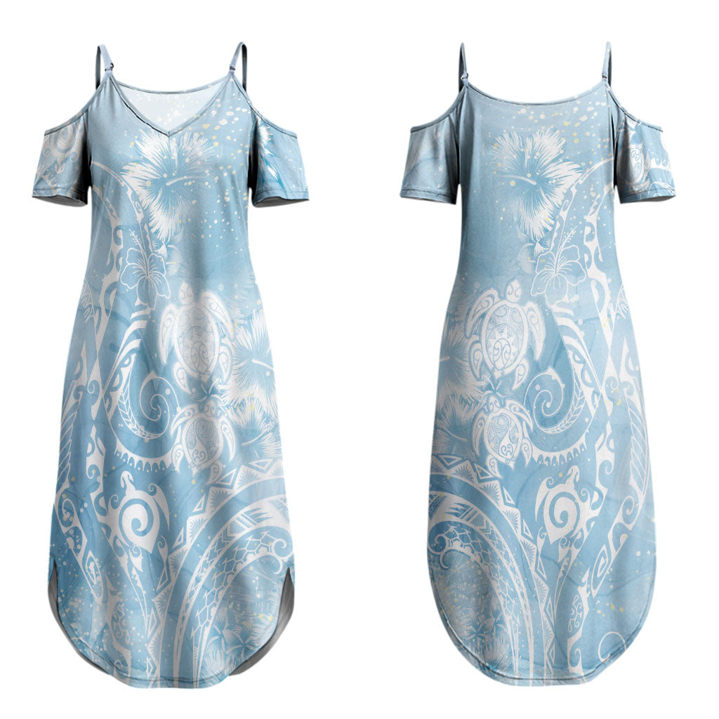 Aloha Hawaii Turtles Floral Couples Matching Summer Maxi Dress and Long Sleeve Button Shirt Aqua Marbles Glaze LT7 - Polynesian Pride