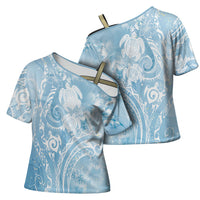 Aloha Hawaii Turtles Floral Cross Shoulder Shirt Aqua Marbles Glaze LT7 - Polynesian Pride