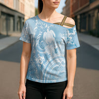 Aloha Hawaii Turtles Floral Cross Shoulder Shirt Aqua Marbles Glaze LT7 - Polynesian Pride