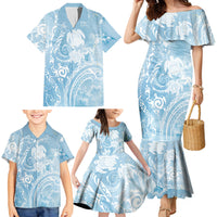 Aloha Hawaii Turtles Floral Family Matching Mermaid Dress and Hawaiian Shirt Aqua Marbles Glaze LT7 - Polynesian Pride