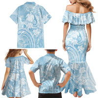 Aloha Hawaii Turtles Floral Family Matching Mermaid Dress and Hawaiian Shirt Aqua Marbles Glaze LT7 - Polynesian Pride