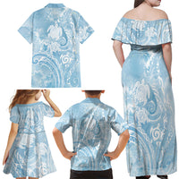 Aloha Hawaii Turtles Floral Family Matching Off Shoulder Maxi Dress and Hawaiian Shirt Aqua Marbles Glaze LT7 - Polynesian Pride