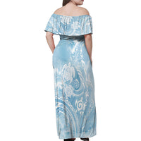 Aloha Hawaii Turtles Floral Family Matching Off Shoulder Maxi Dress and Hawaiian Shirt Aqua Marbles Glaze LT7 - Polynesian Pride