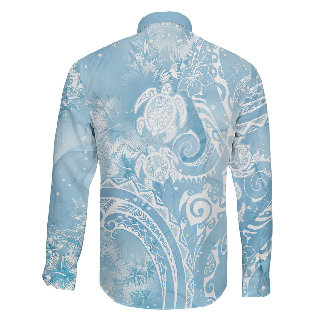Aloha Hawaii Turtles Floral Family Matching Off Shoulder Short Dress and Hawaiian Shirt Aqua Marbles Glaze LT7 - Polynesian Pride