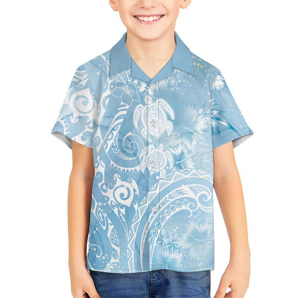 Aloha Hawaii Turtles Floral Family Matching Puletasi and Hawaiian Shirt Aqua Marbles Glaze LT7 Son's Shirt Aqua - Polynesian Pride