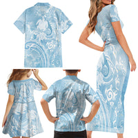 Aloha Hawaii Turtles Floral Family Matching Short Sleeve Bodycon Dress and Hawaiian Shirt Aqua Marbles Glaze LT7 - Polynesian Pride