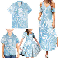 Aloha Hawaii Turtles Floral Family Matching Summer Maxi Dress and Hawaiian Shirt Aqua Marbles Glaze LT7 - Polynesian Pride