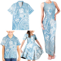 Aloha Hawaii Turtles Floral Family Matching Tank Maxi Dress and Hawaiian Shirt Aqua Marbles Glaze LT7 - Polynesian Pride