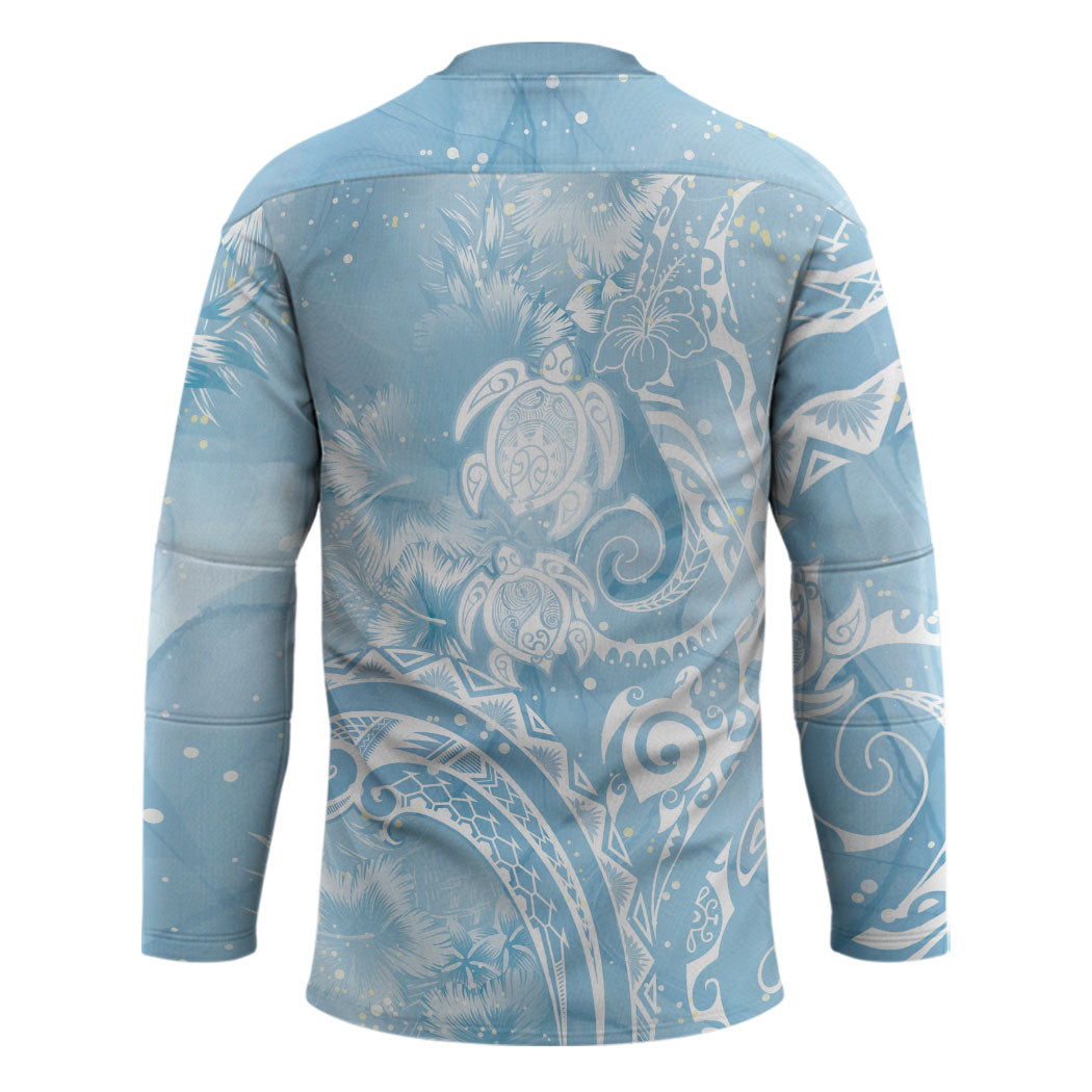 Aloha Hawaii Turtles Floral Hockey Jersey Aqua Marbles Glaze LT7 - Polynesian Pride