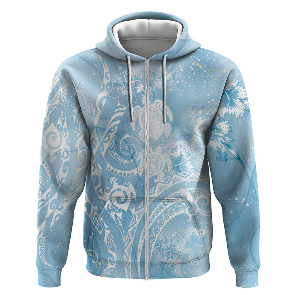 Aloha Hawaii Turtles Floral Hoodie Aqua Marbles Glaze LT7 Zip Hoodie Aqua - Polynesian Pride