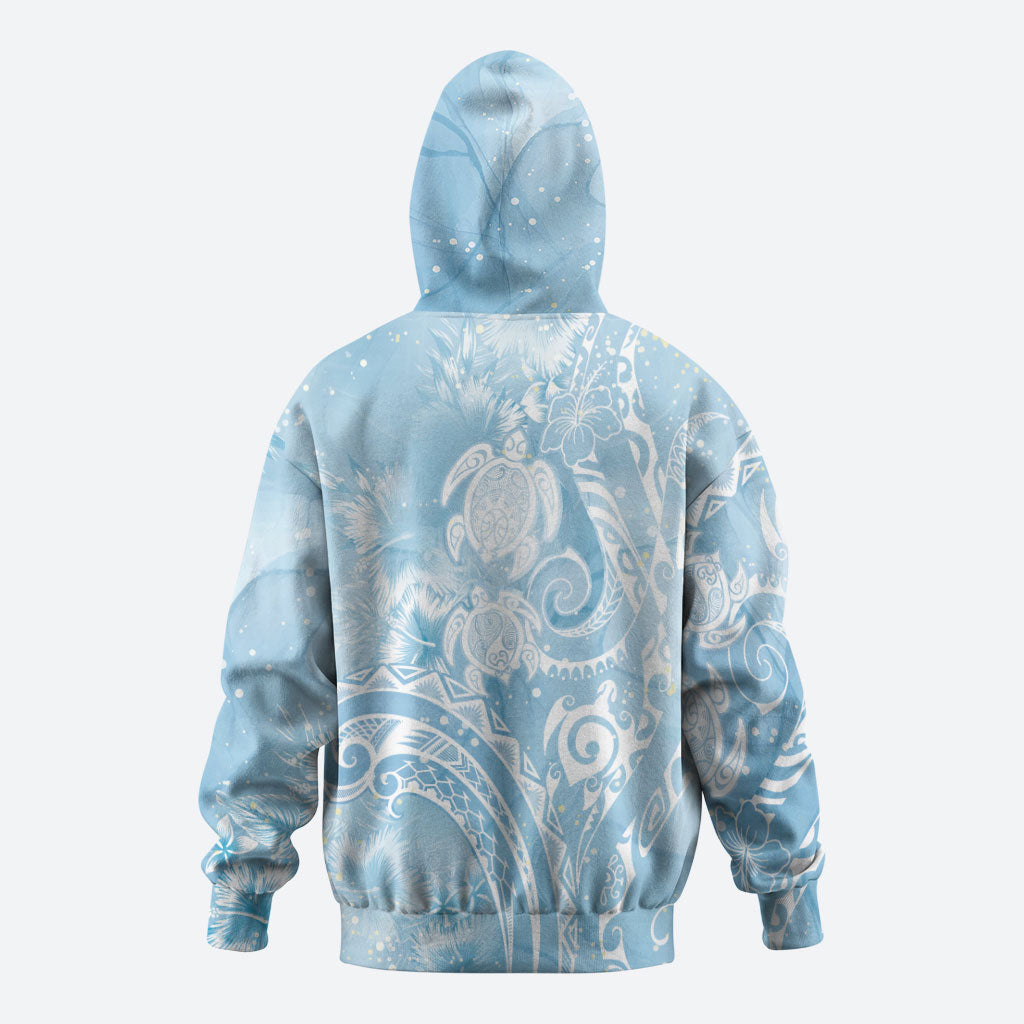 Aloha Hawaii Turtles Floral Hoodie Aqua Marbles Glaze LT7 - Polynesian Pride