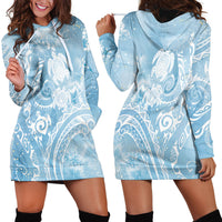 Aloha Hawaii Turtles Floral Hoodie Dress Aqua Marbles Glaze LT7 - Polynesian Pride
