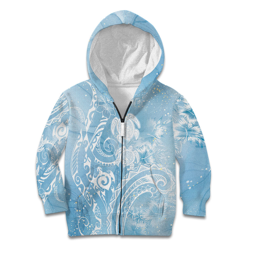 Aloha Hawaii Turtles Floral Kid Hoodie Aqua Marbles Glaze LT7 Zip Hoodie Aqua - Polynesian Pride