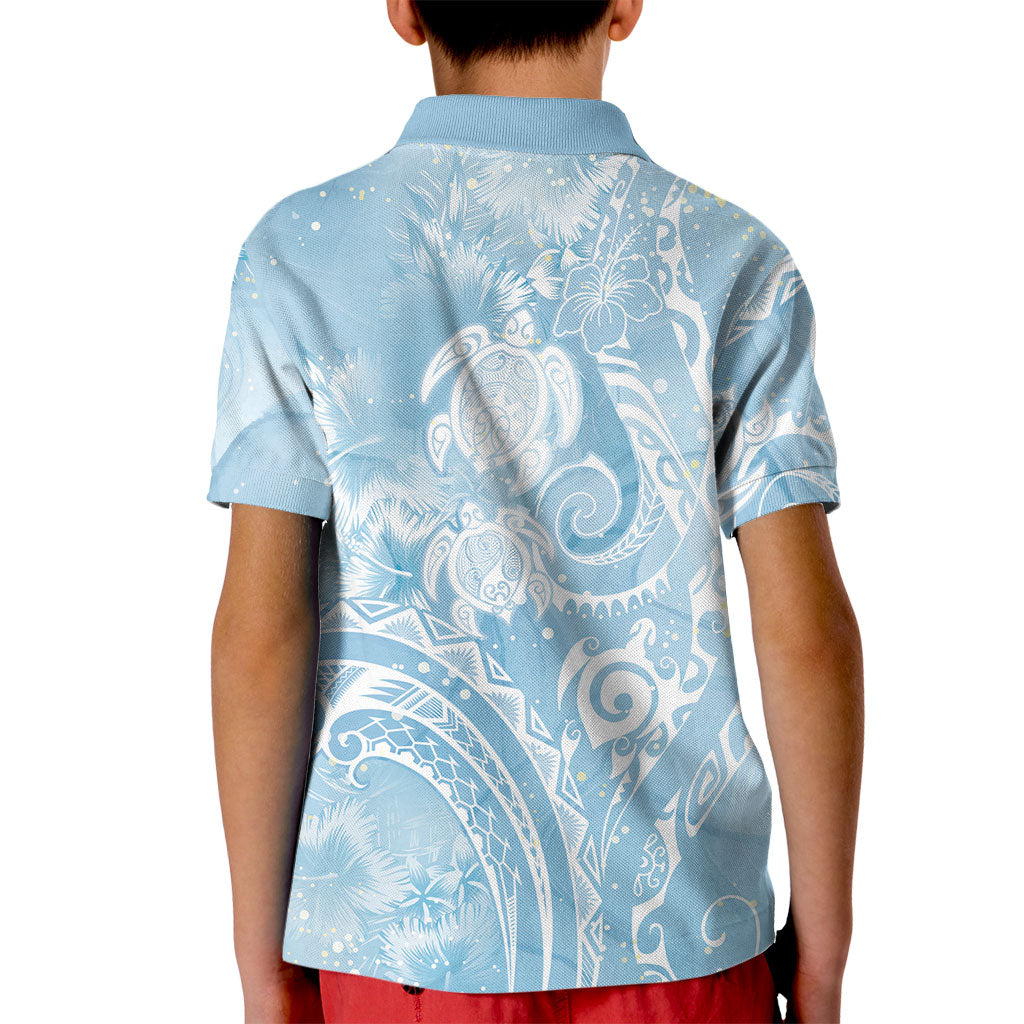 Aloha Hawaii Turtles Floral Kid Polo Shirt Aqua Marbles Glaze LT7 - Polynesian Pride