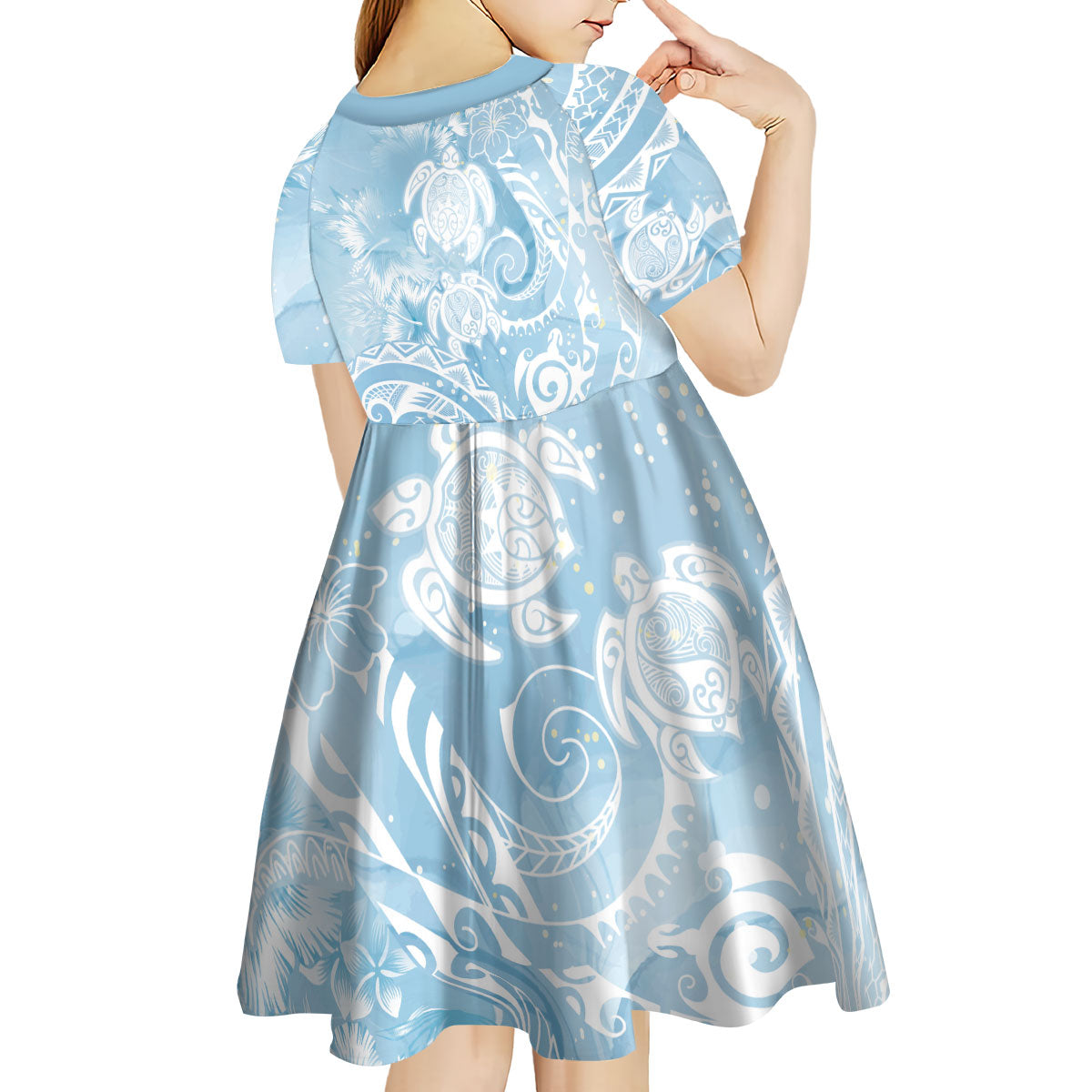 Aloha Hawaii Turtles Floral Kid Short Sleeve Dress Aqua Marbles Glaze LT7 - Polynesian Pride
