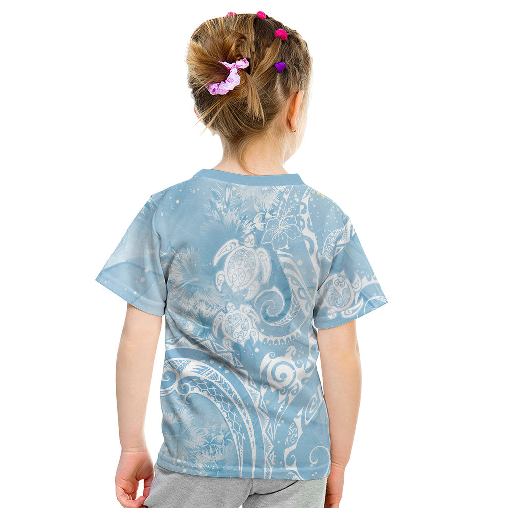 Aloha Hawaii Turtles Floral Kid T Shirt Aqua Marbles Glaze LT7 - Polynesian Pride