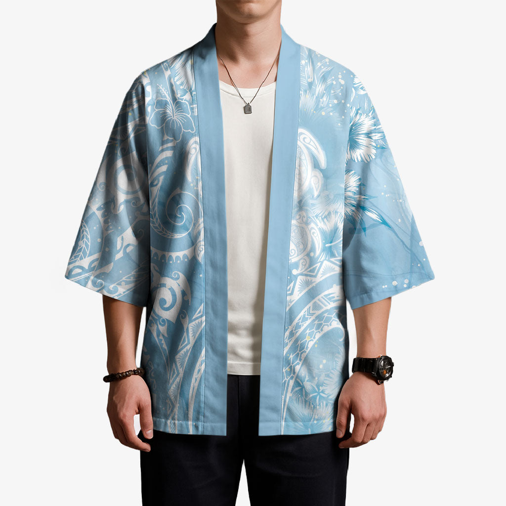Aloha Hawaii Turtles Floral Kimono Aqua Marbles Glaze LT7 - Polynesian Pride