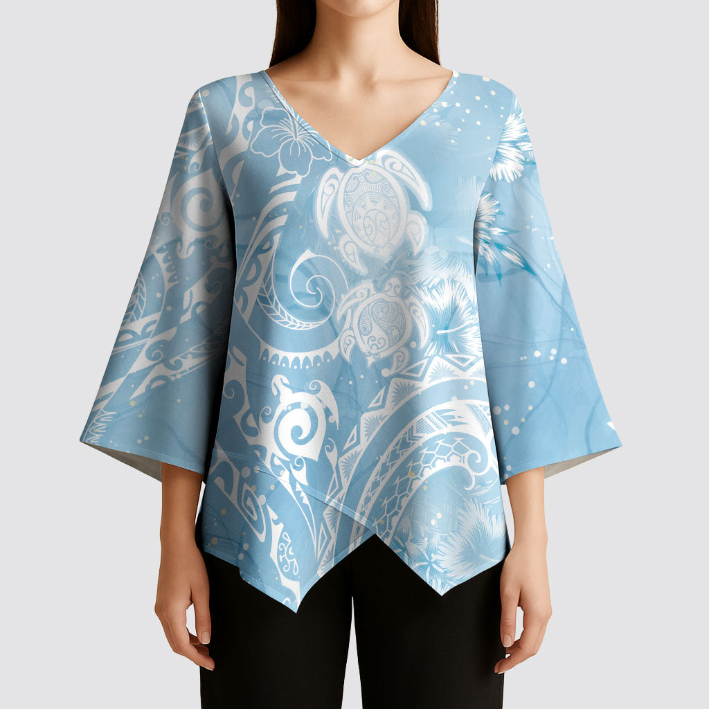 Aloha Hawaii Turtles Floral Kimono Sleeve Blouse Aqua Marbles Glaze LT7 - Polynesian Pride