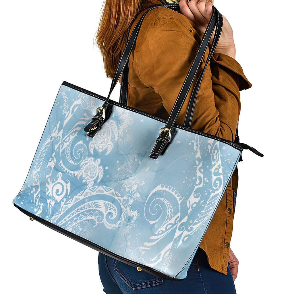Aloha Hawaii Turtles Floral Leather Tote Bag Aqua Marbles Glaze LT7 - Polynesian Pride