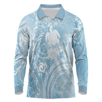 Aloha Hawaii Turtles Floral Long Sleeve Polo Shirt Aqua Marbles Glaze LT7 Aqua - Polynesian Pride