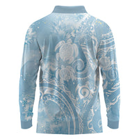 Aloha Hawaii Turtles Floral Long Sleeve Polo Shirt Aqua Marbles Glaze LT7 - Polynesian Pride