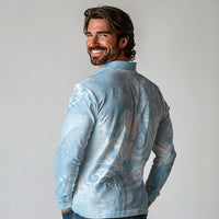 Aloha Hawaii Turtles Floral Long Sleeve Polo Shirt Aqua Marbles Glaze LT7 - Polynesian Pride
