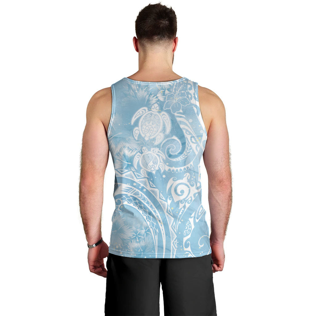 Aloha Hawaii Turtles Floral Men Tank Top Aqua Marbles Glaze LT7 - Polynesian Pride