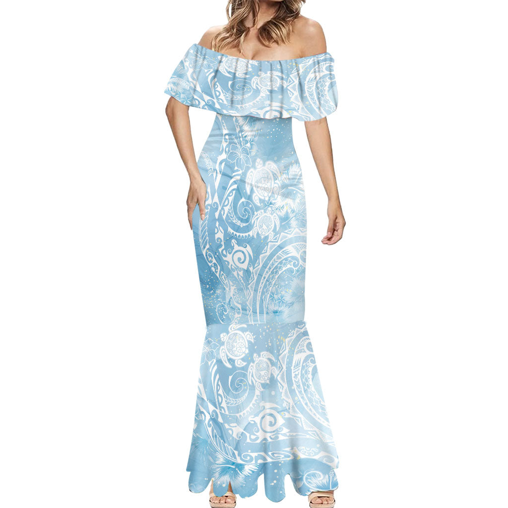 Aloha Hawaii Turtles Floral Mermaid Dress Aqua Marbles Glaze LT7 - Polynesian Pride