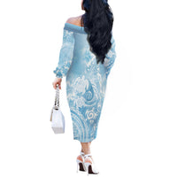 Aloha Hawaii Turtles Floral Off The Shoulder Long Sleeve Dress Aqua Marbles Glaze LT7 - Polynesian Pride