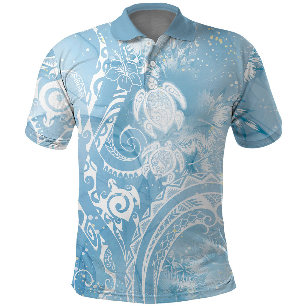 Aloha Hawaii Turtles Floral Polo Shirt Aqua Marbles Glaze LT7 Aqua - Polynesian Pride