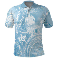 Aloha Hawaii Turtles Floral Polo Shirt Aqua Marbles Glaze LT7 Aqua - Polynesian Pride