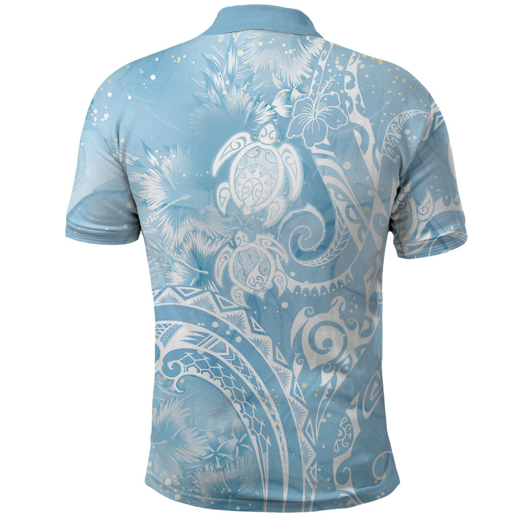 Aloha Hawaii Turtles Floral Polo Shirt Aqua Marbles Glaze LT7 - Polynesian Pride