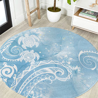 Aloha Hawaii Turtles Floral Round Carpet Aqua Marbles Glaze LT7 Aqua - Polynesian Pride