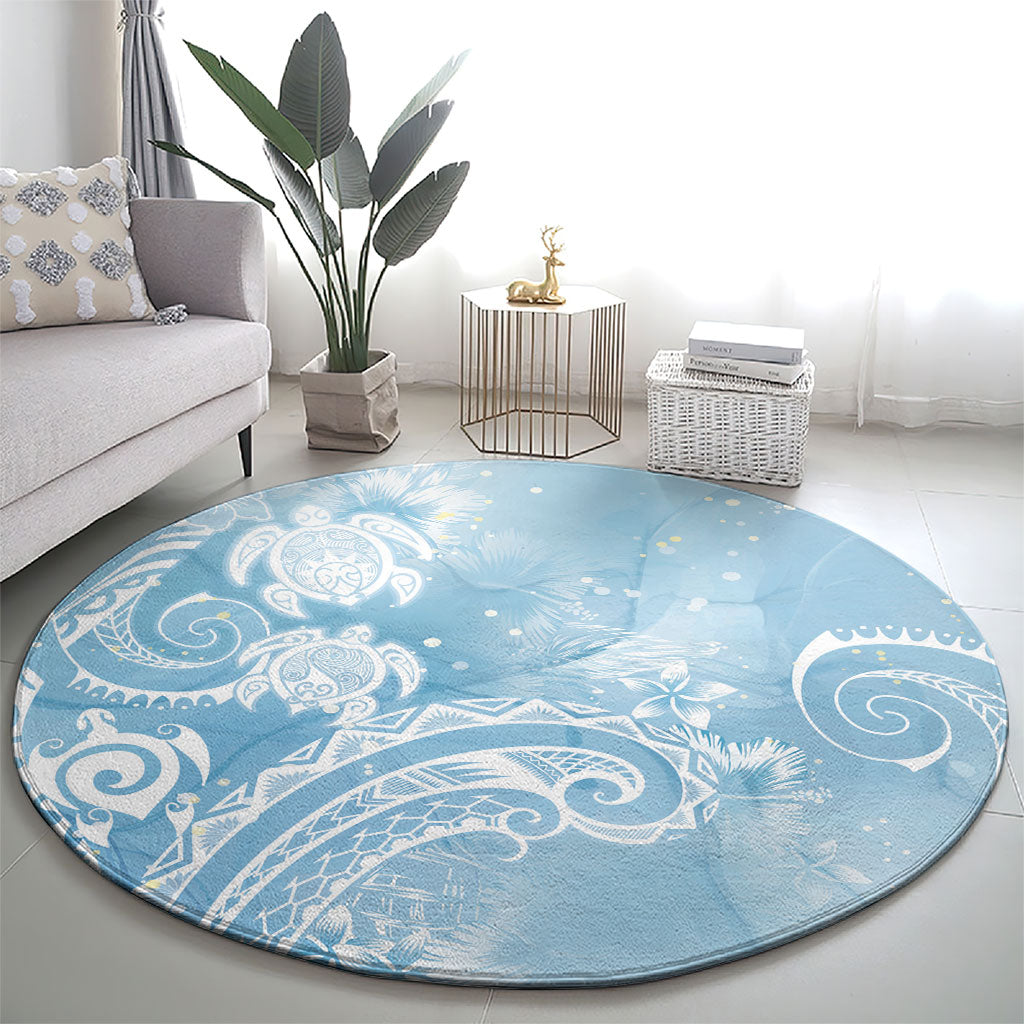 Aloha Hawaii Turtles Floral Round Carpet Aqua Marbles Glaze LT7 - Polynesian Pride