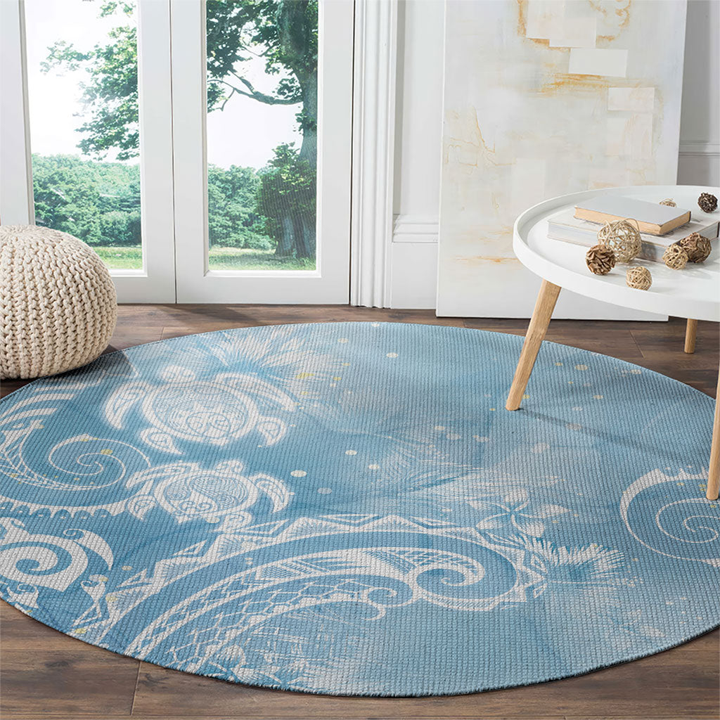 Aloha Hawaii Turtles Floral Round Carpet Aqua Marbles Glaze LT7 - Polynesian Pride