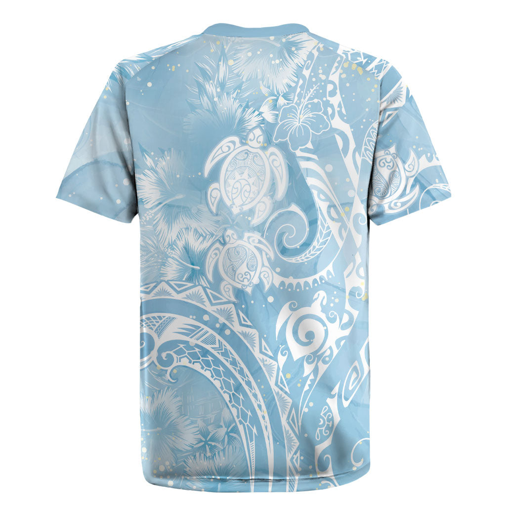 Aloha Hawaii Turtles Floral Rugby Jersey Aqua Marbles Glaze LT7 - Polynesian Pride