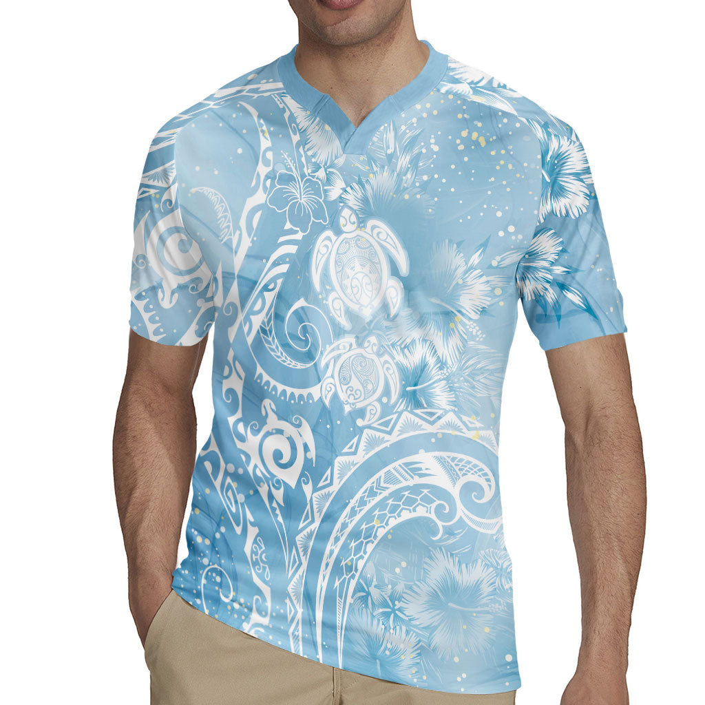 Aloha Hawaii Turtles Floral Rugby Jersey Aqua Marbles Glaze LT7 - Polynesian Pride
