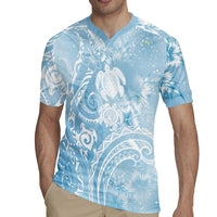 Aloha Hawaii Turtles Floral Rugby Jersey Aqua Marbles Glaze LT7 - Polynesian Pride