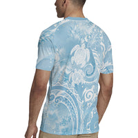 Aloha Hawaii Turtles Floral Rugby Jersey Aqua Marbles Glaze LT7 - Polynesian Pride