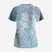 Aloha Hawaii Turtles Floral Scrub Top Aqua Marbles Glaze LT7 - Polynesian Pride