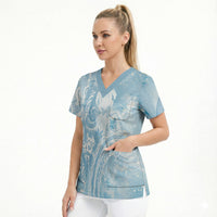 Aloha Hawaii Turtles Floral Scrub Top Aqua Marbles Glaze LT7 - Polynesian Pride