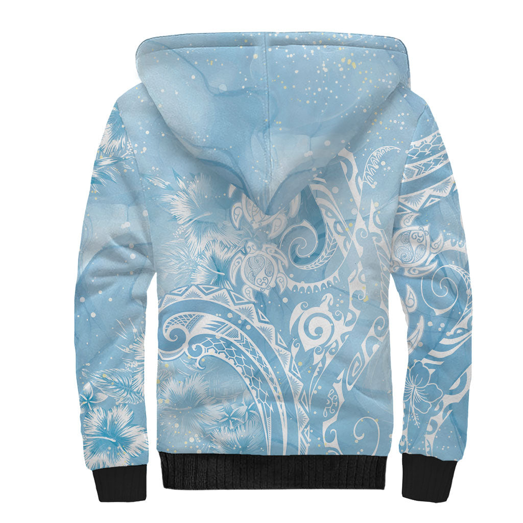 Aloha Hawaii Turtles Floral Sherpa Hoodie Aqua Marbles Glaze LT7 - Polynesian Pride