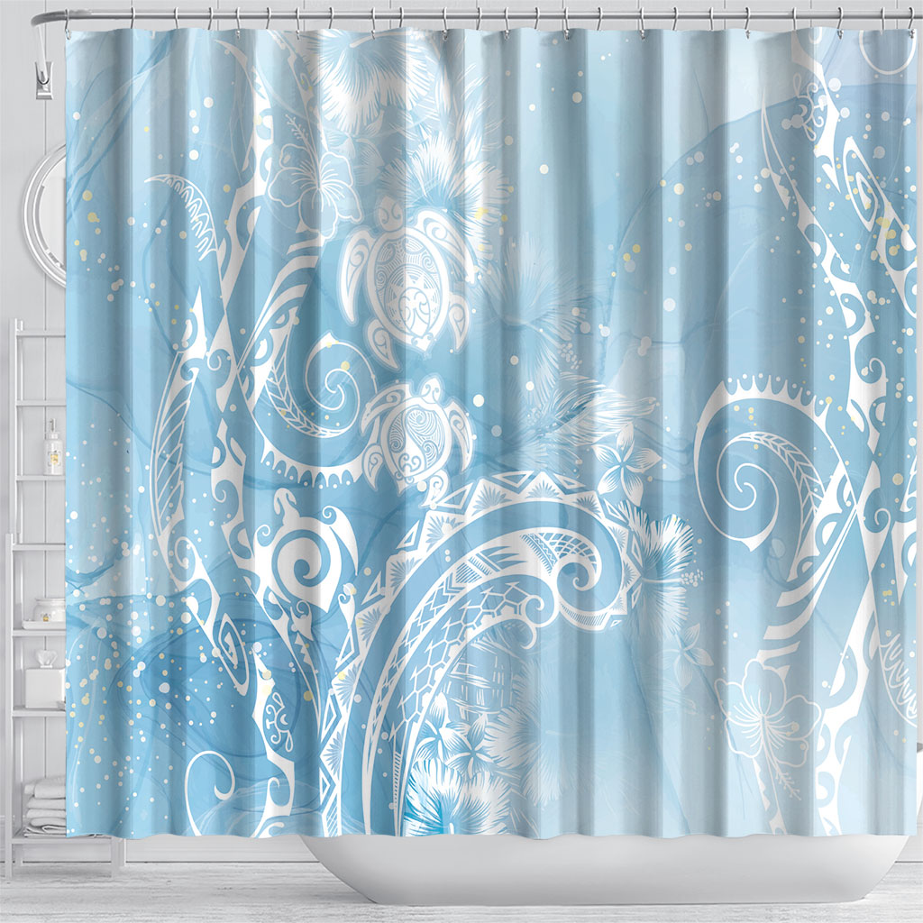 Aloha Hawaii Turtles Floral Shower Curtain Aqua Marbles Glaze LT7 - Polynesian Pride