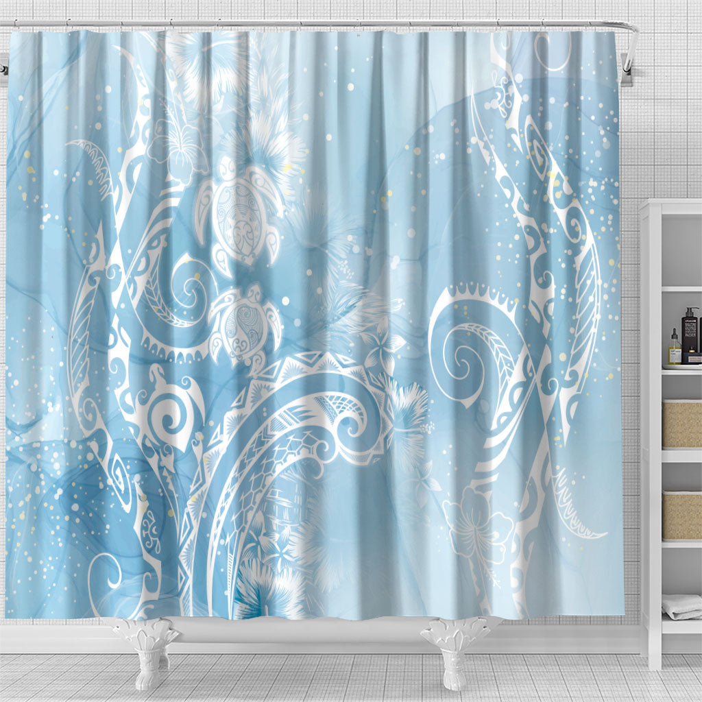 Aloha Hawaii Turtles Floral Shower Curtain Aqua Marbles Glaze LT7 - Polynesian Pride