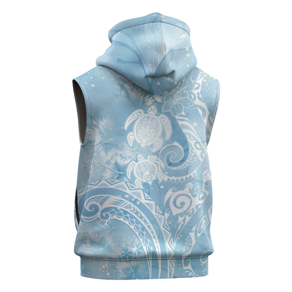 Aloha Hawaii Turtles Floral Sleeveless Hoodie Aqua Marbles Glaze LT7 - Polynesian Pride