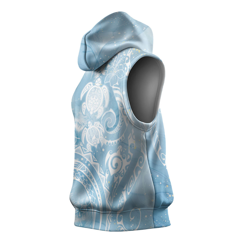 Aloha Hawaii Turtles Floral Sleeveless Hoodie Aqua Marbles Glaze LT7 - Polynesian Pride