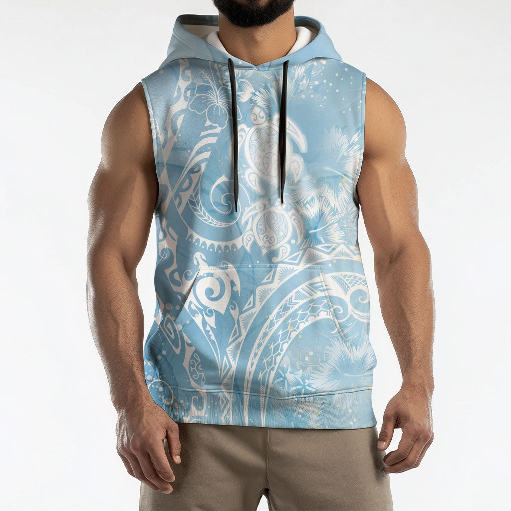 Aloha Hawaii Turtles Floral Sleeveless Hoodie Aqua Marbles Glaze LT7 - Polynesian Pride