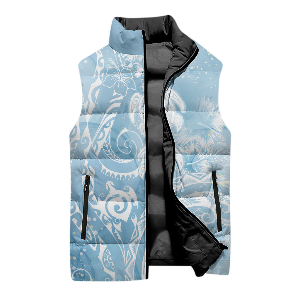 Aloha Hawaii Turtles Floral Sleeveless Puffer Jacket Aqua Marbles Glaze LT7 - Polynesian Pride